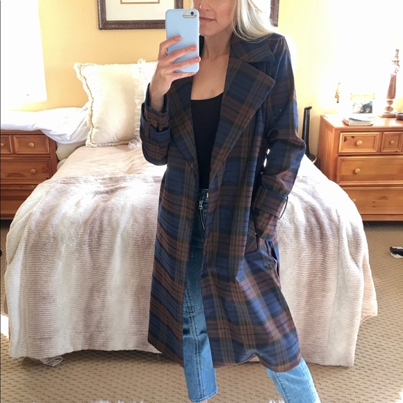 Rachel Zoe Jackets & Blazers - New RACHEL ZOE Blue Plaid Long Trench Coat Small S